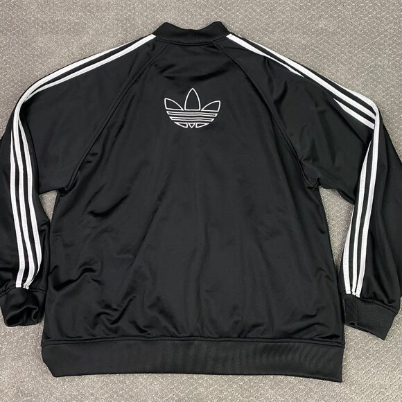 Vintage Adidas Track Jacket Men's XL Black Trefoil Firebird 3 Stripe Y2K 90s - Picture 1 of 8